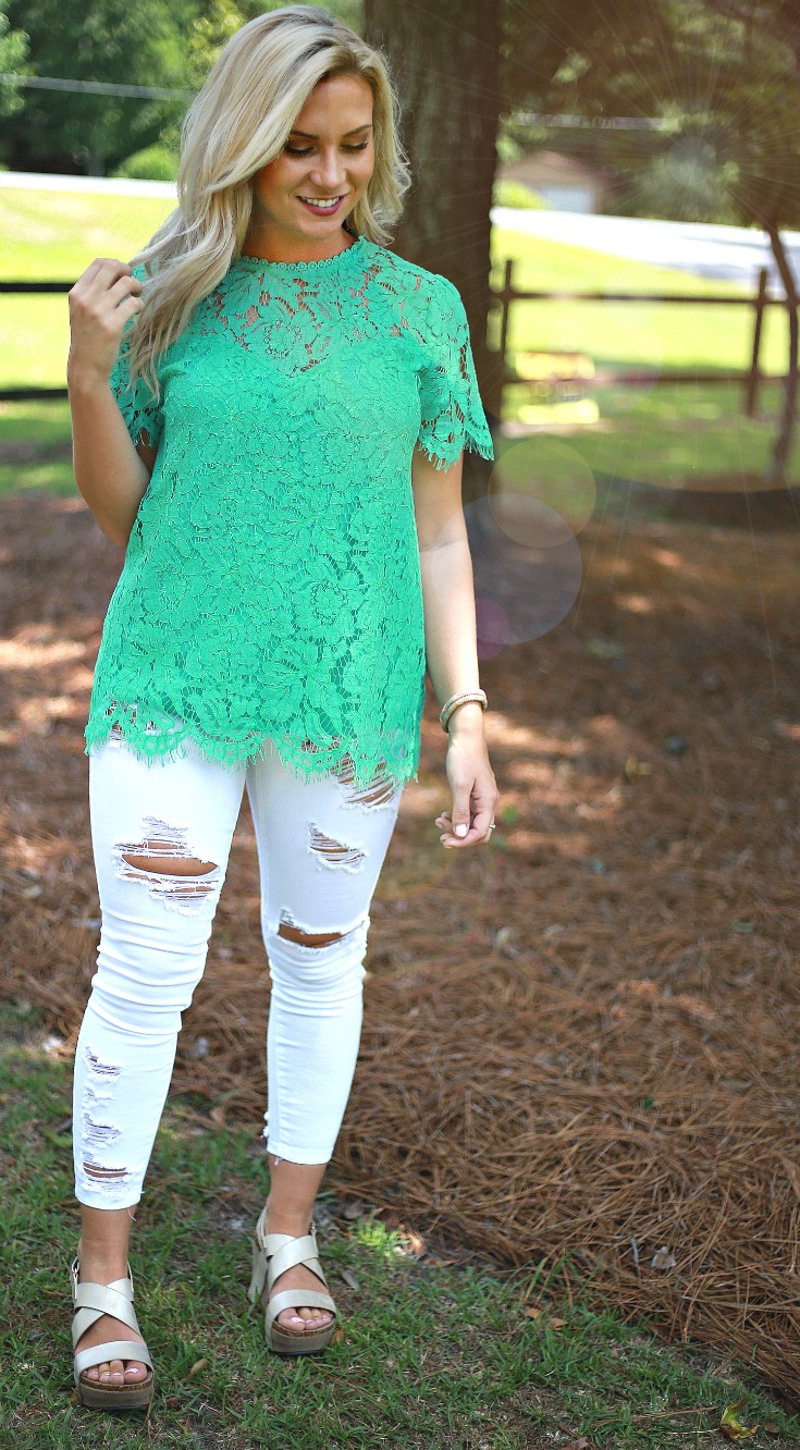 Lace top teal boutique